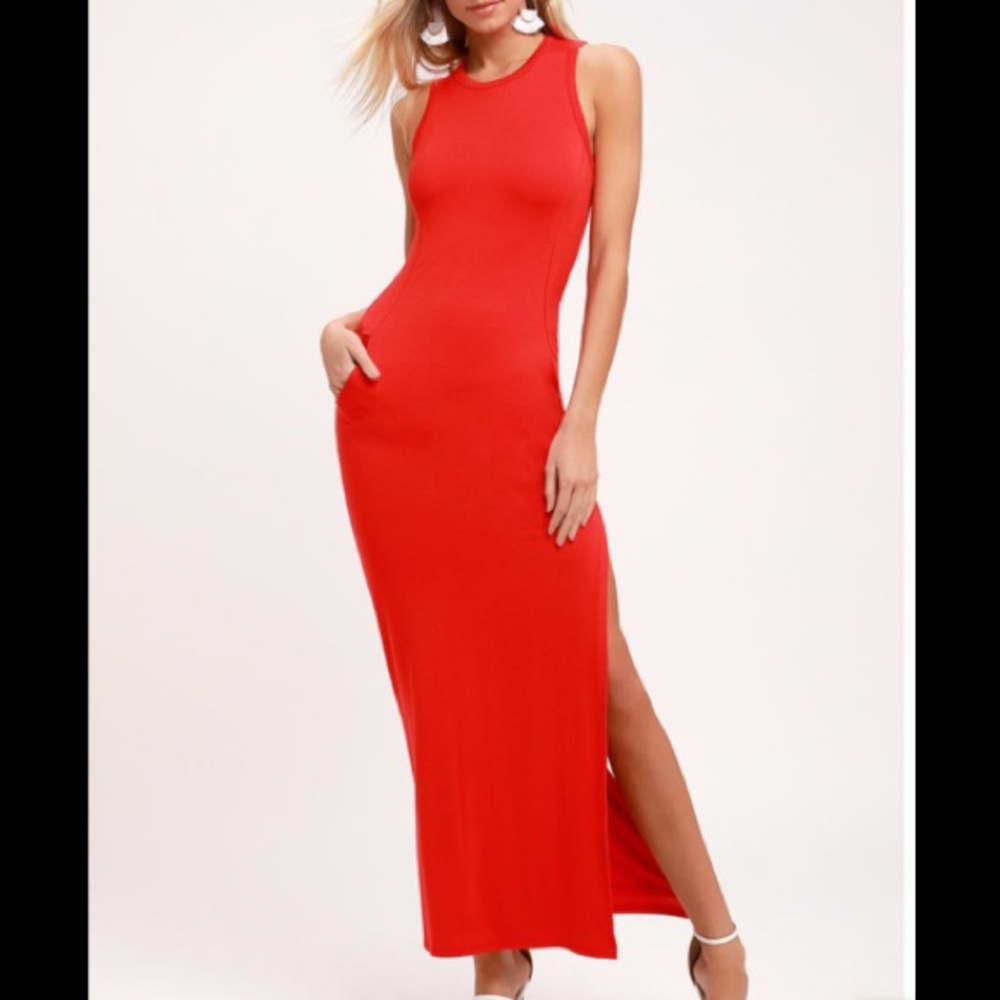 Shield and sword red sleeveless maxi dress